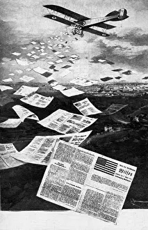 Drops: A plane distributes propaganda material, 1916