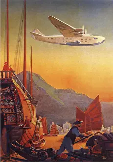 Plane over the Harbor. Hong Kong