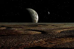 Tundra: A planet and its moon are dimly lit by a distant sun