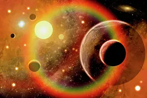 Concentric: A planetary system in the outer limits of a distant nebula