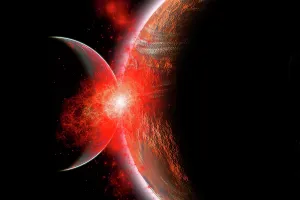 Collision: Two planets crashing into each other