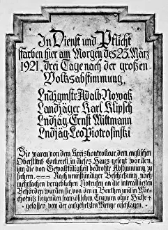 Referenda: Plaque for the German fallen after the plebiscite in Upper S