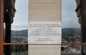 Srpska: Plaque, National and University Library, Sarajevo
