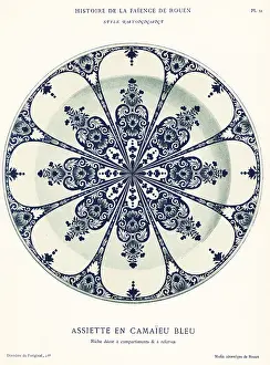 Auguste Le Brument: Plate in blue camaieu, festoon style, Rouen