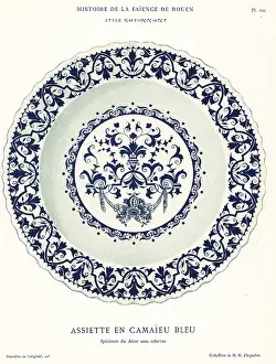 Auguste Le Brument: Plate in blue camaieu, festoon style, Rouen