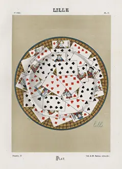Rattan: Plate decorated with playing cards from Lille