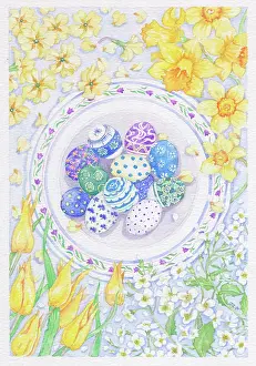 Primroses: Plate of Easter Eggs with Flowers