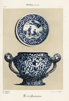 Nevers: Plate and planter from Nevers, France
