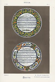 Faience: Plates decorated with musical scores within