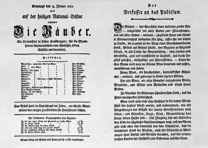 Thea: Playbill of the first performance of Schiller's The Robbers