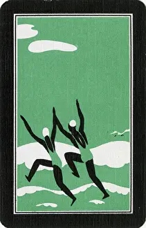 Jun18: Playing Card Back - Bathers - Green and White - Art Deco