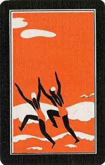 Jun18: Playing Card Back - Bathers - Orange and White - Art Deco