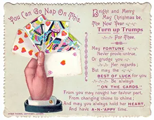 Puns: Playing cards with comic verse on a Christmas card