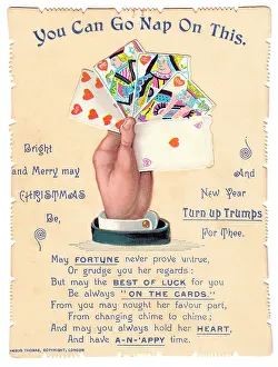 Puns: Playing cards with comic verse on a Christmas card