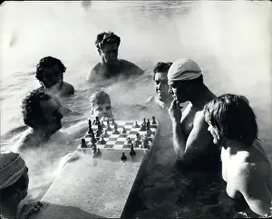 Szechenyi: Playing chess in warm water pool, Budapest, Hungary