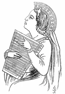 Psaltery: Playing a Psaltery. Woodcut