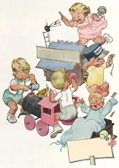 Happily: Playing with Toy Railroad