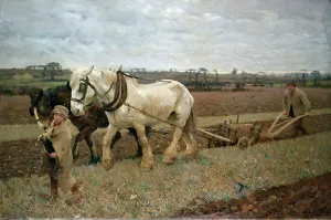 Clausen: Ploughing ' with man, boy and two horses