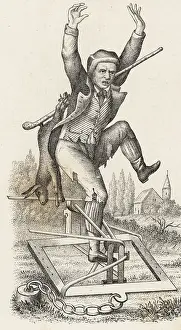 Poacher: Poacher with a rabbit on a stick caught in a mantrap