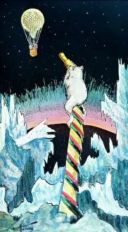 Spying: Polar bear on the North Pole spying on a balloon