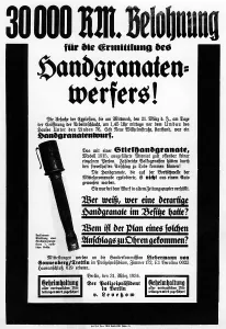 Proceedings: Police poster after a hand grenade attack in Berlin, 193