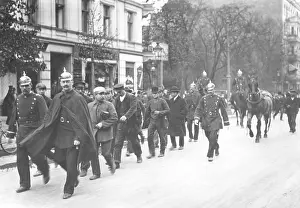 Accompany: Police with strikebreakers during a strike, 1910