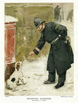 Kindness: Policeman and dog in the snow