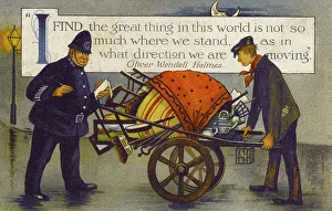 Issuing: Policeman stops a man with cart