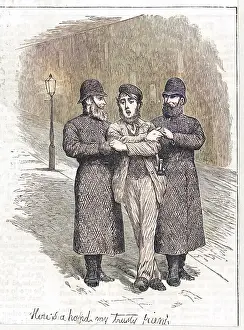 Stagger: Two policemen guide a drunken man home