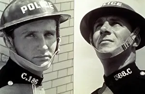 Chinstrap: Policemen in wartime tin helmets