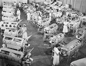 Paralysis: Polio Victims in Iron Lungs