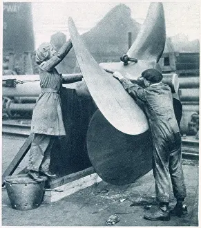 Ship Building: Polishing a war-ships propeller 1916