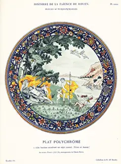 Adonis: Polychrome plate with figures of Venus and Adonis