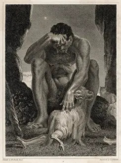Cyclops: Polyphemus, the Cyclops, in his cave