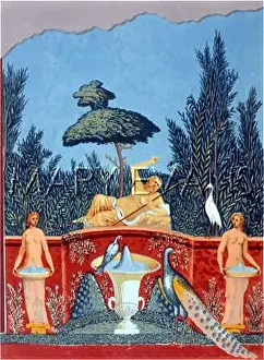 Egret: POMPEII MURAL/PEACOCK