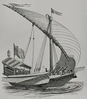 Stays: Pontifical galley equipped with large stays, sails