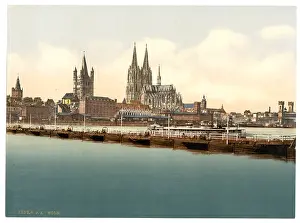 Deutz: Pontoon bridge from Deutz, Cologne, the Rhine, Germany