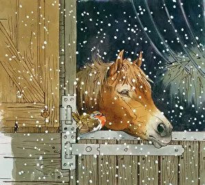 Lilly: Pony and Robin in Stable Doorway