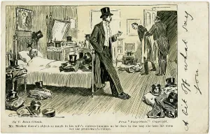 Cuckold: Poor Mr Meeker surrounded by his wife's visitors things !
