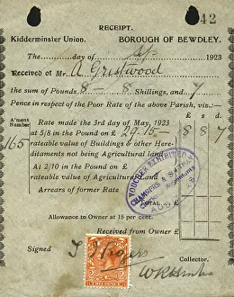 Rates: Poor Rate Receipt, Kidderminster Union