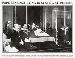 Conveyed: Pope Benedict XV lying in State in St. Peter's, Rome 1922