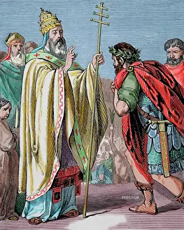 Laureate: Pope John I (470-526). Colored engraving