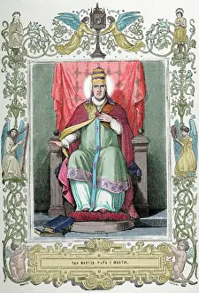 1853: Pope Martin I (d. 655). Engraving by Cibera. Ano Cristiano