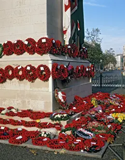 Cenotaph: Poppies laid at The Cenotaph