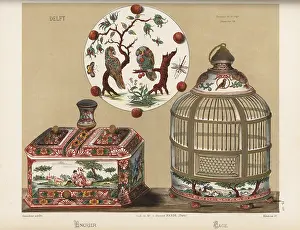 Delft: Porcelain inkstand and birdcage from Delft