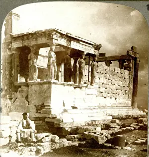 Stereo: Porch of the Maidens, part of the Erechtheion, Athens