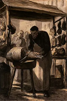 Pork: Pork Butcher in Market Stall