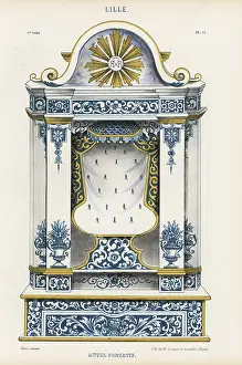 Autel: Portable altar in painted ceramic from Lille