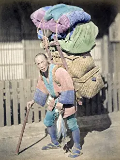 Load: Porter with a heavy load, Japan, circa 1870s