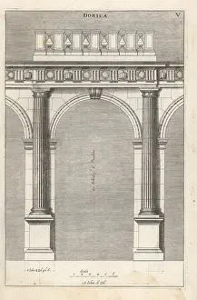 Lacademia Todesca: Portico with columns in the Doric order